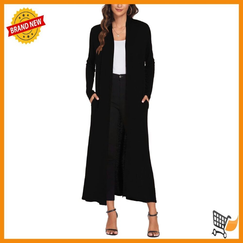 Lightweight Floor Length Open Front Cardigan with Pockets S-3XL